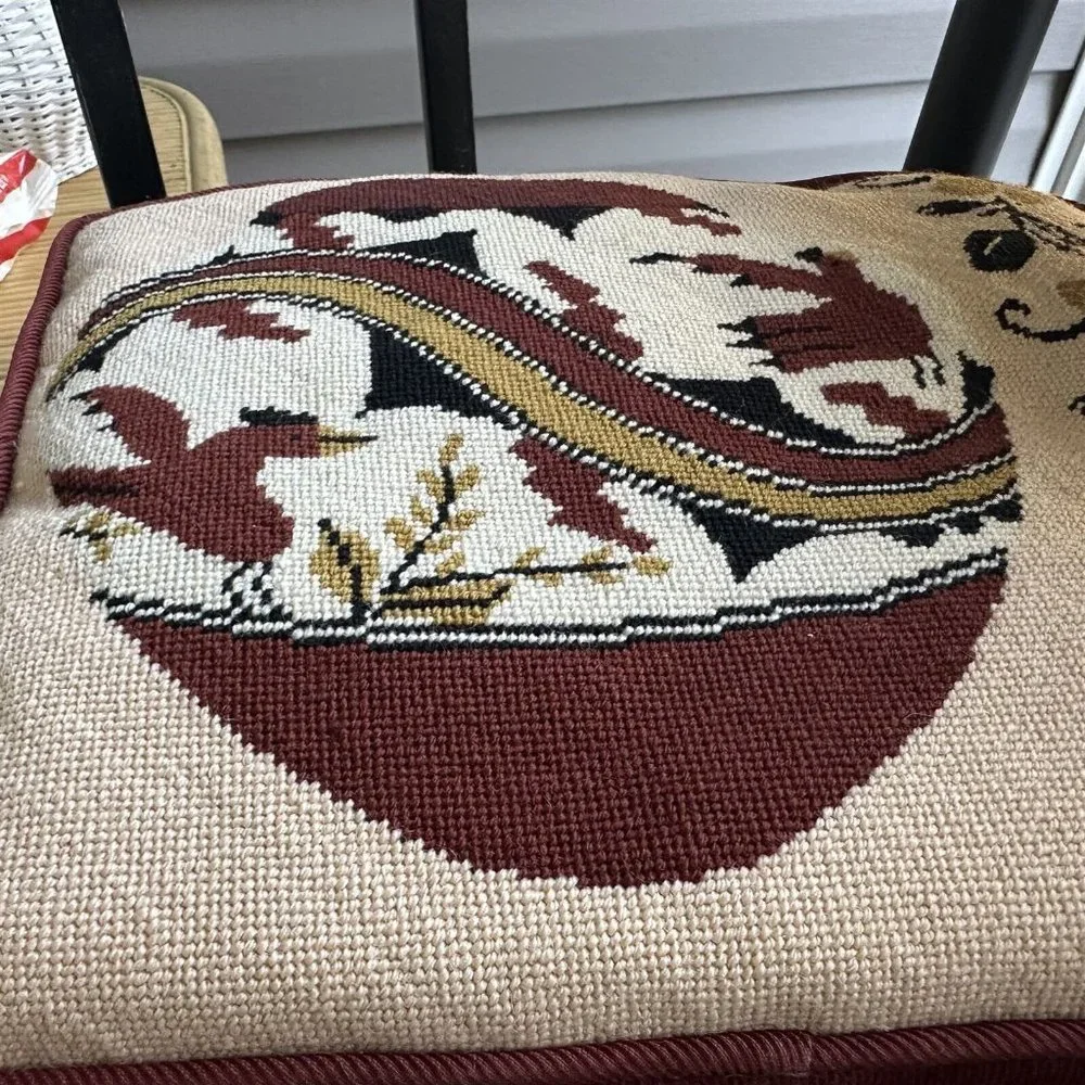Throw Pillow Crewel Southwestern Kilim Pottery Hand Made Brown Bird Flower